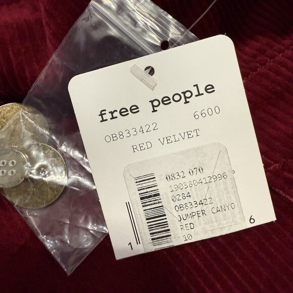 Free People Canyonland Jumper Dress Size 10 Red Velvet Corduroy Button Front NEW - Picture 9 of 11
